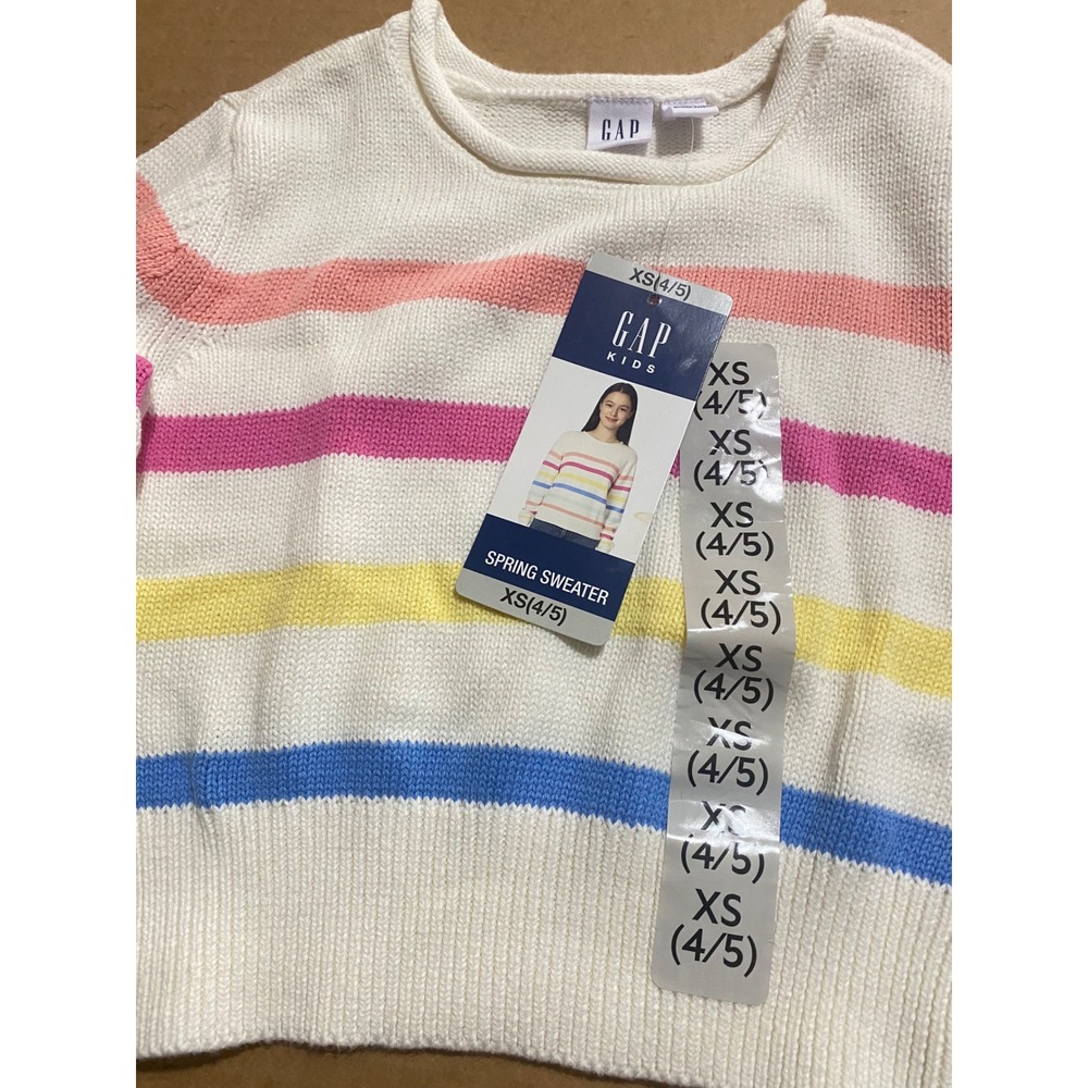Gap Kids Girls Sweater White Multi Long Sleeve Stripe Cotton Knit XS 4/5 NWT - Picture 3 of 6